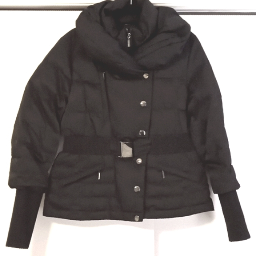 7 For All Mankind Black Puffer Jacket with Down and Feathers in Size L